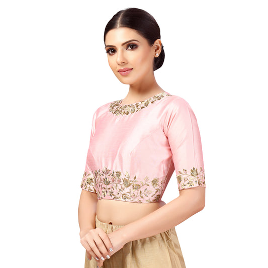 Women's Light Pink Silk Embroidered Blouse (Design 2444)