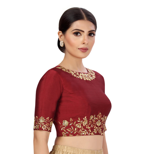 Women's Maroon Silk Embroidered Blouse (Design 2444)