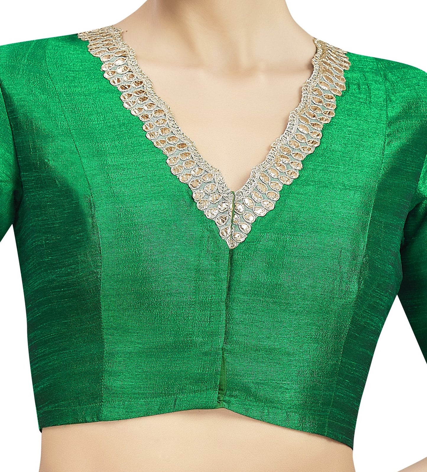 Women's Green Readymade Silky Elbow Length Sleeves Saree Blouse (Design 2470)