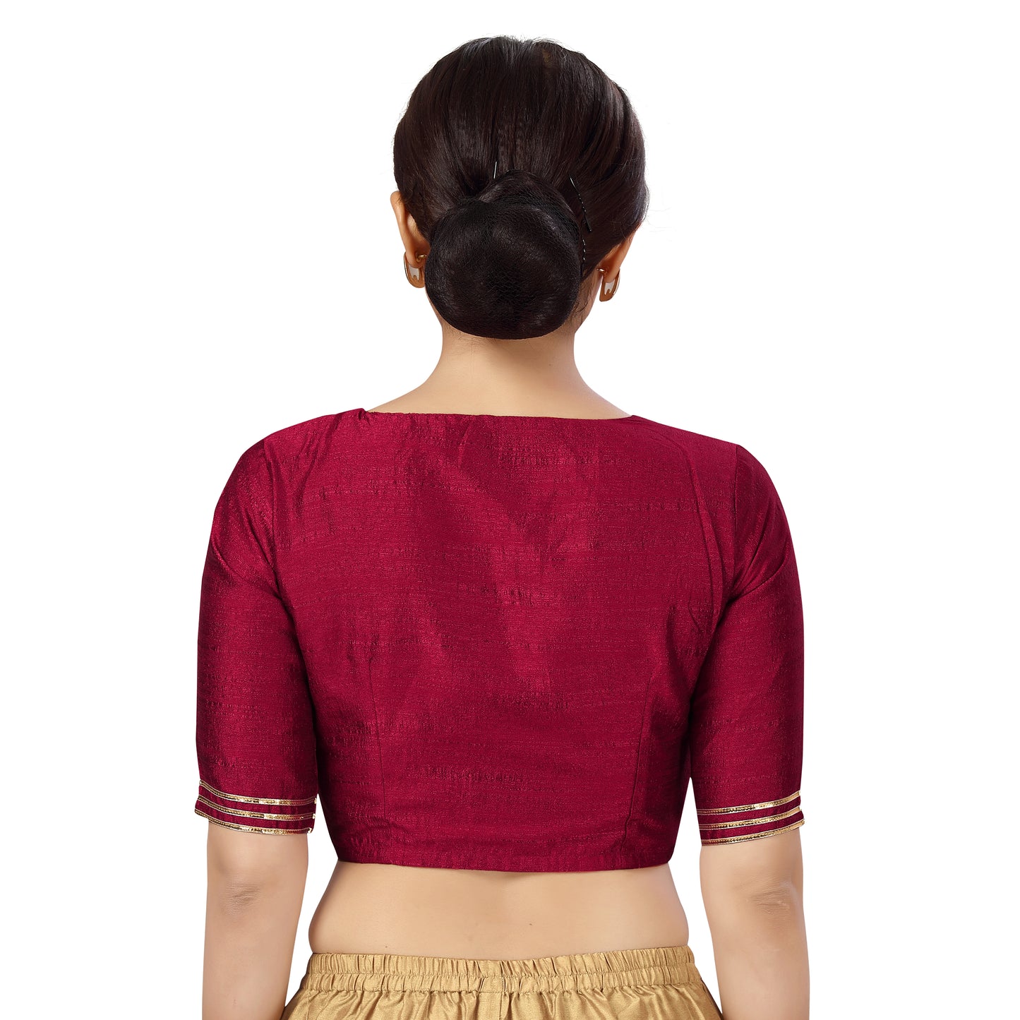 Women's Silky Saree Blouse with Embroidered Neckline (2470 - Maroon)