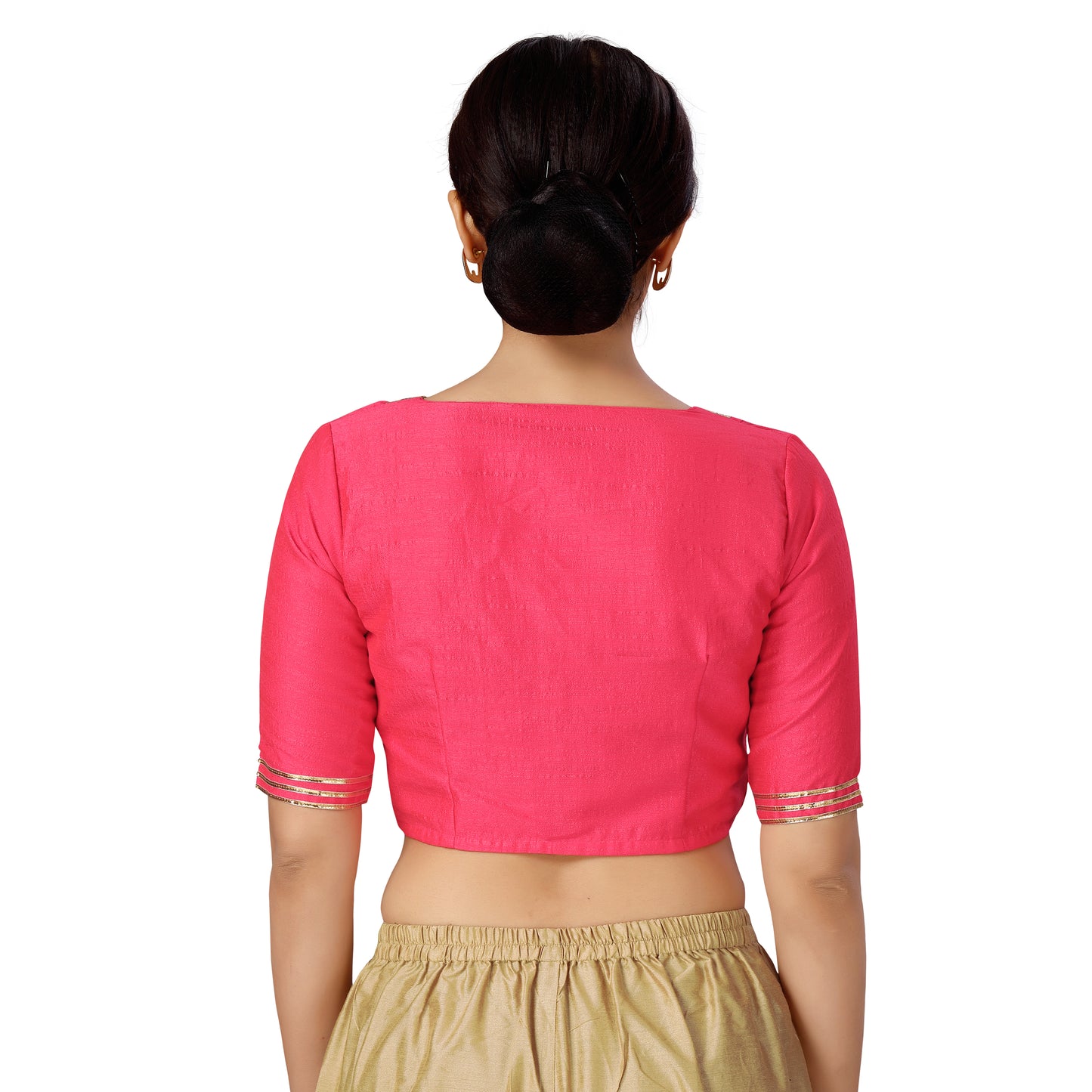 Women's Silky Saree Blouse with Embroidered Neckline (2470 - Pink)