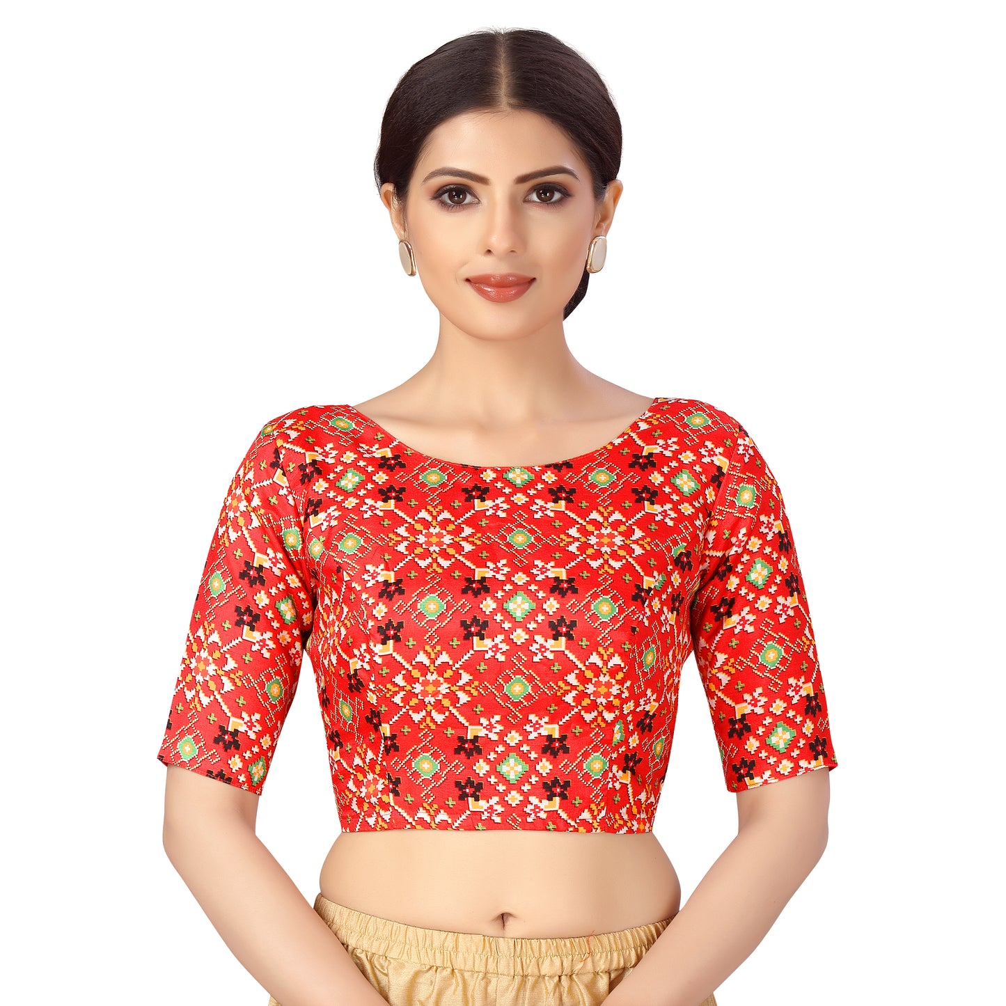 Women's Red Printed Silk Polyester Blouse (Design 2471)