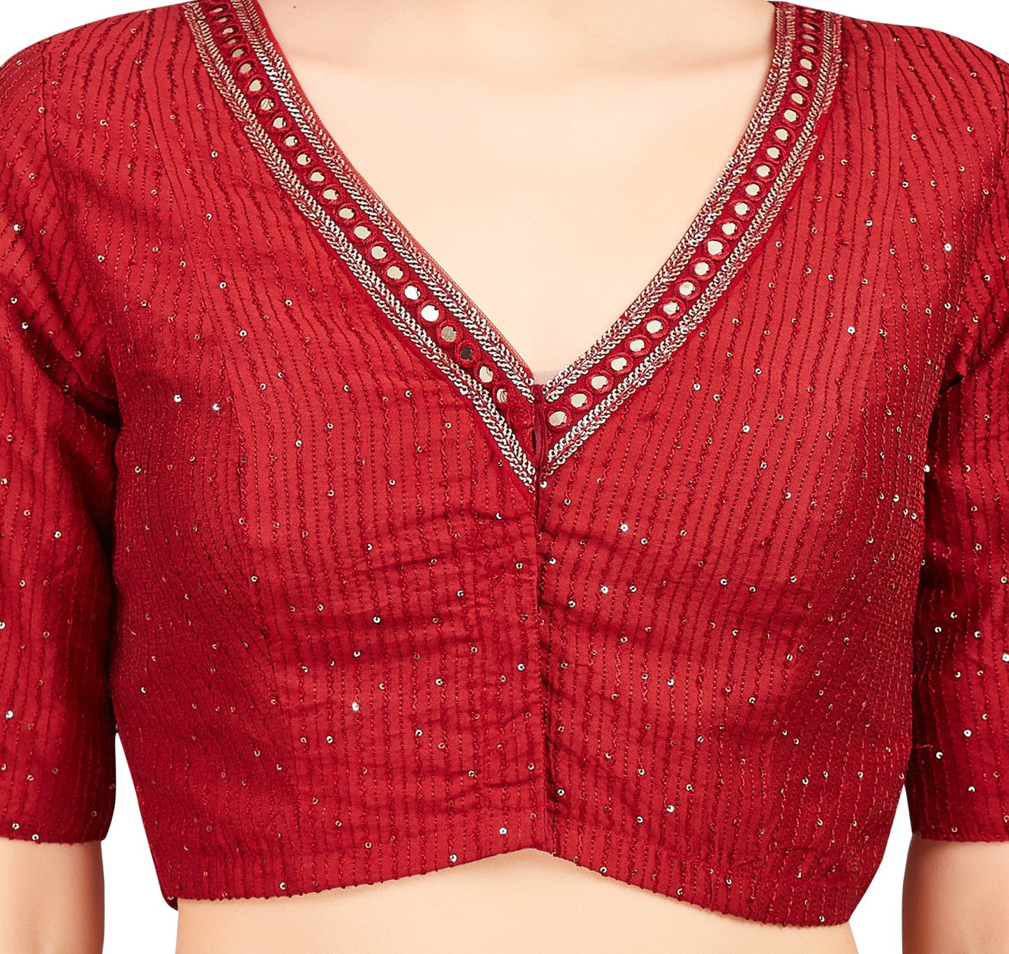 Women's Maroon Readymade Polyester Elbow Length Sleeves Saree Blous (Design 2477)