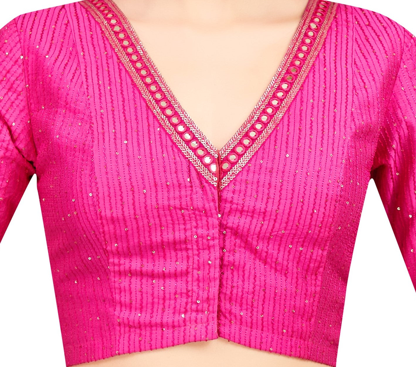 Women's Pink Readymade Polyester Elbow Length Sleeves Saree Blous (Design 2477)