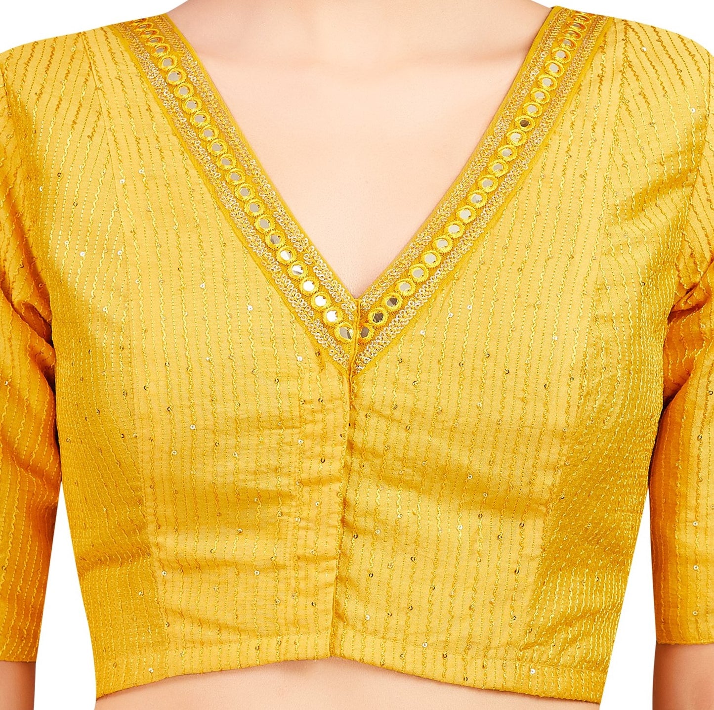 Women's Yellow Readymade Polyester Elbow Length Sleeves Saree Blous (Design 2477)