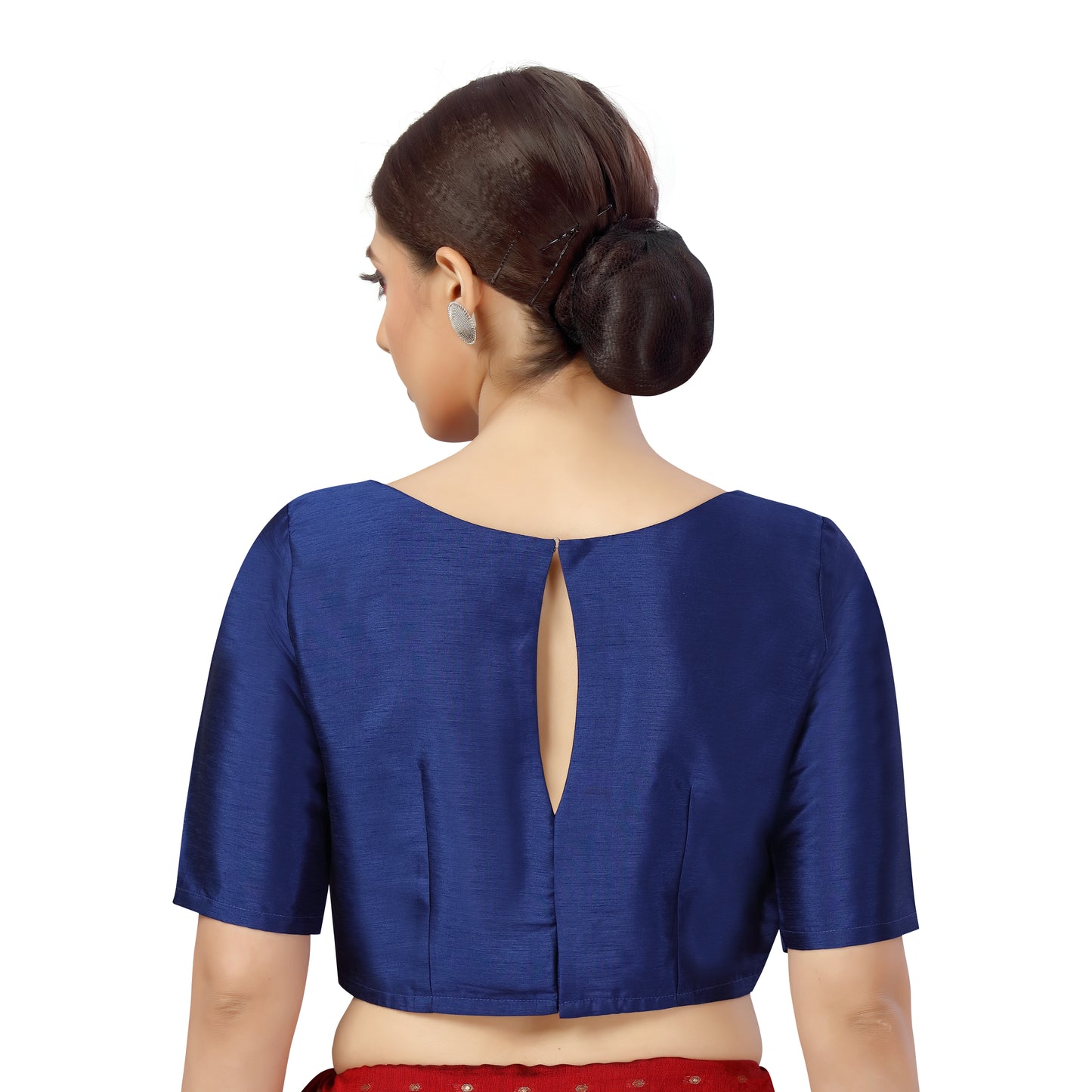 Women's Polyester Elbow Length Sleeves Plain Coloured Saree Blouse (2547 - Navy Blue)