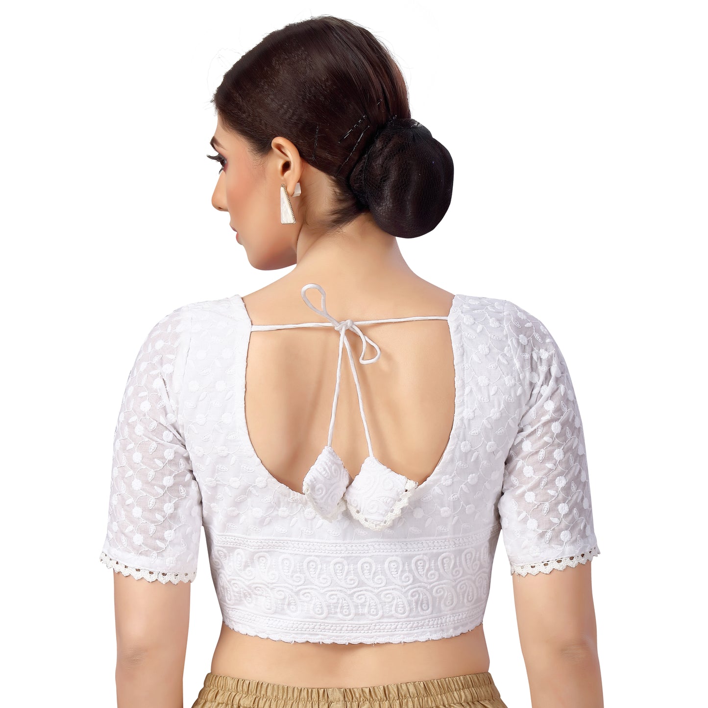 Women's White Chikankari Cotton Blouse (Design 2558)