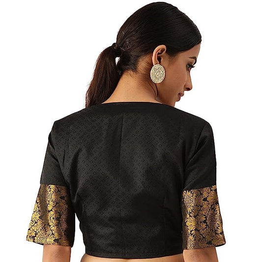 Women's Black Silk Brocade Polyester Blouse (Design 2574)