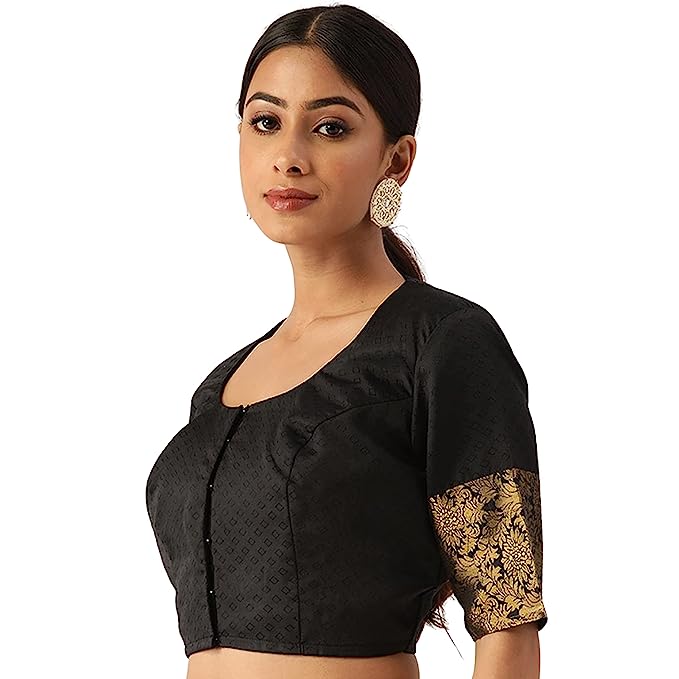 Women's Black Silk Brocade Polyester Blouse (Design 2574)