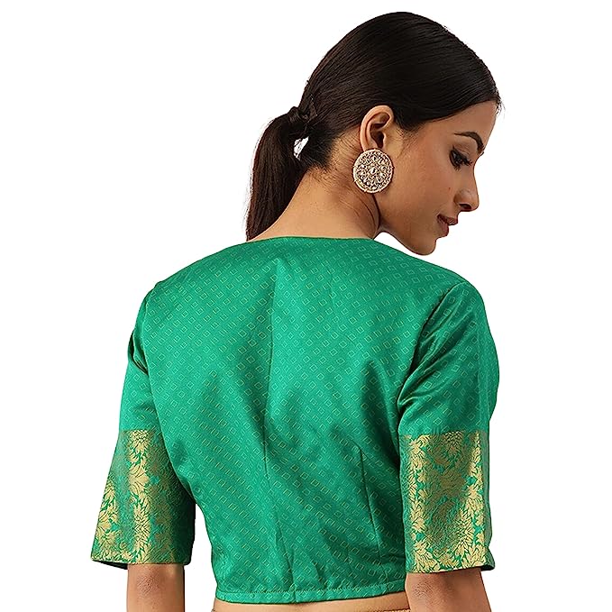 Women's Green Silk Brocade Polyester Blouse (Design 2574)