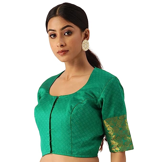Women's Green Silk Brocade Polyester Blouse (Design 2574)