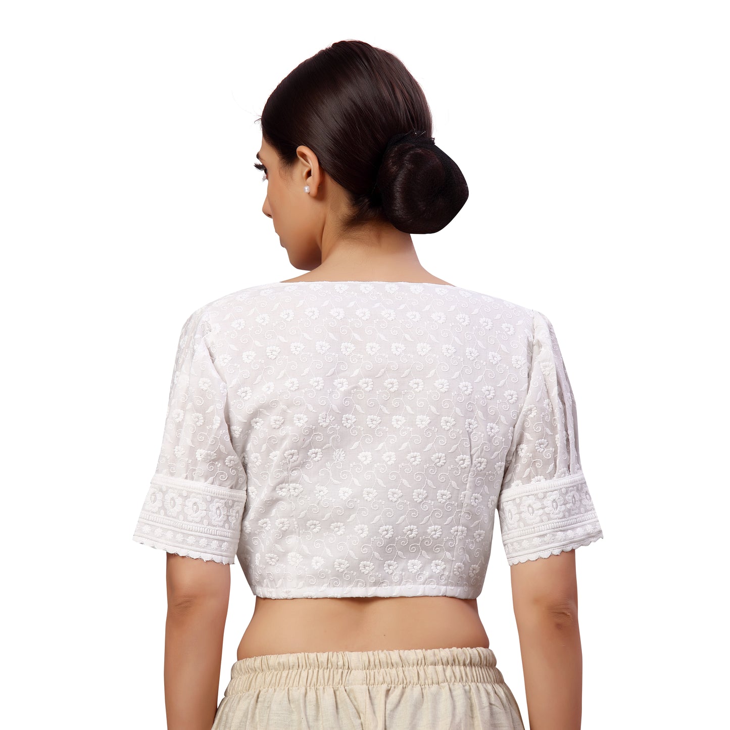 Women's White Chikankari Cotton Blouse (Design 2608)