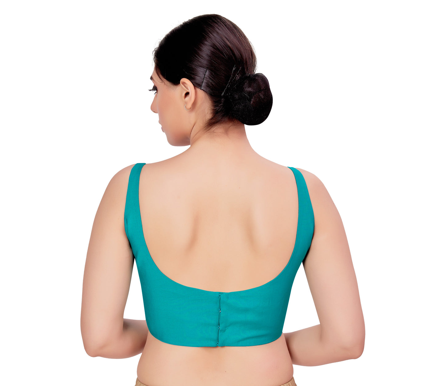 Women's Polyester Sleeveless Satin Padded Saree Blouse (2613 - Firozi)