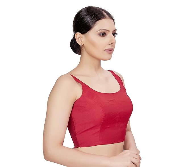 Women's Polyester Sleeveless Satin Padded Saree Blouse (2613 - Rani)