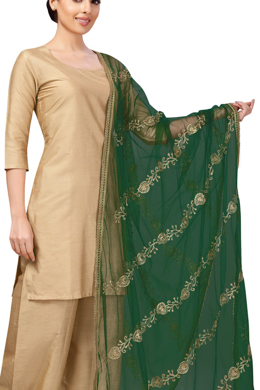 Women's Net Embroidered Full Size Dupatta (42" X 2.45 Meters) (2619 - Green)