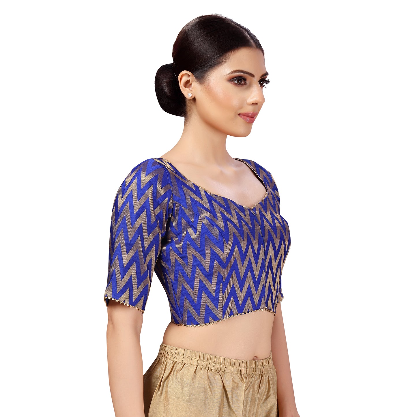 Women's Royal Blue Benaras Brocade Cotton Blouse (Design 2628)