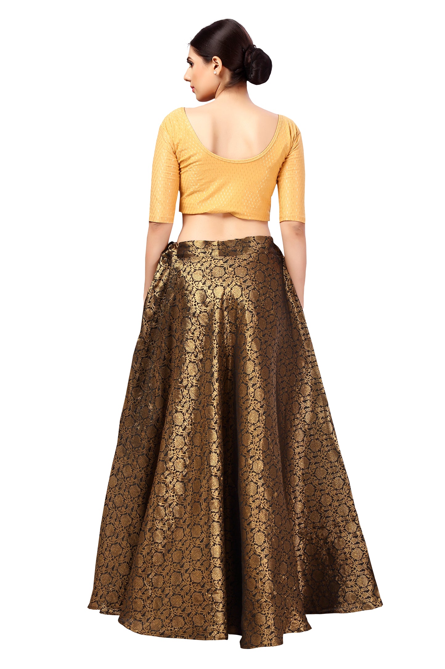 Women's Polyester Brocade Wedding Sangeet Skirt Lehenga (2644 - Black)