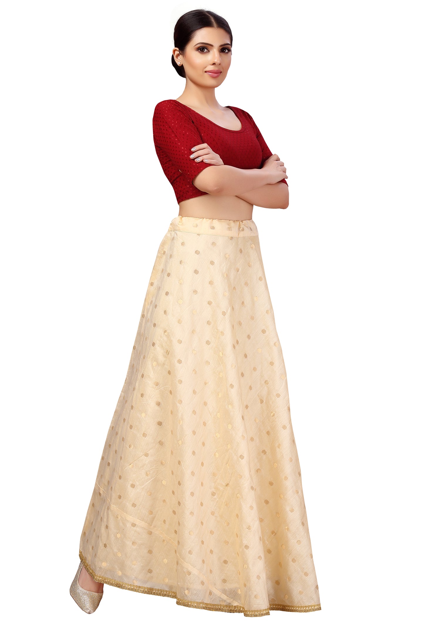 Women's Polyester Chanderi Silk Long Skirt Lehenga (2646 - Light Gold)