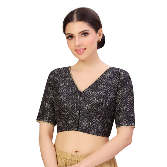Women's Black Traditional Patola Print Polyester Blouse (Design 2650)
