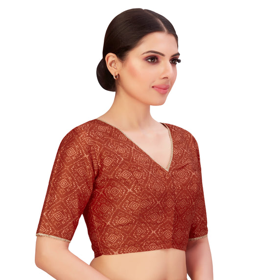 Women's Maroon Traditional Patola Print Polyester Blouse (Design 2650)