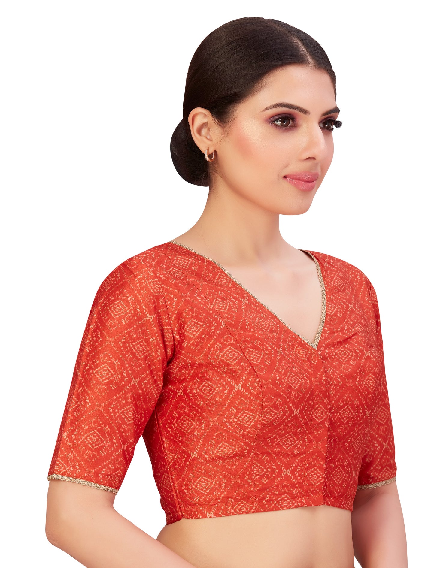 Women's Red Traditional Patola Print Polyester Blouse (Design 2650)