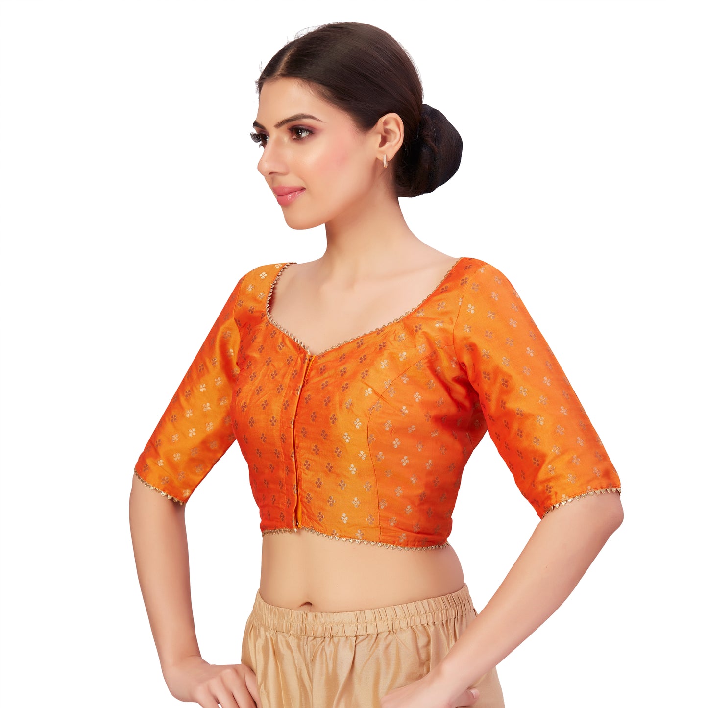 Women's Orange Benaras Brocade Polyester Blouse (Design 2652)