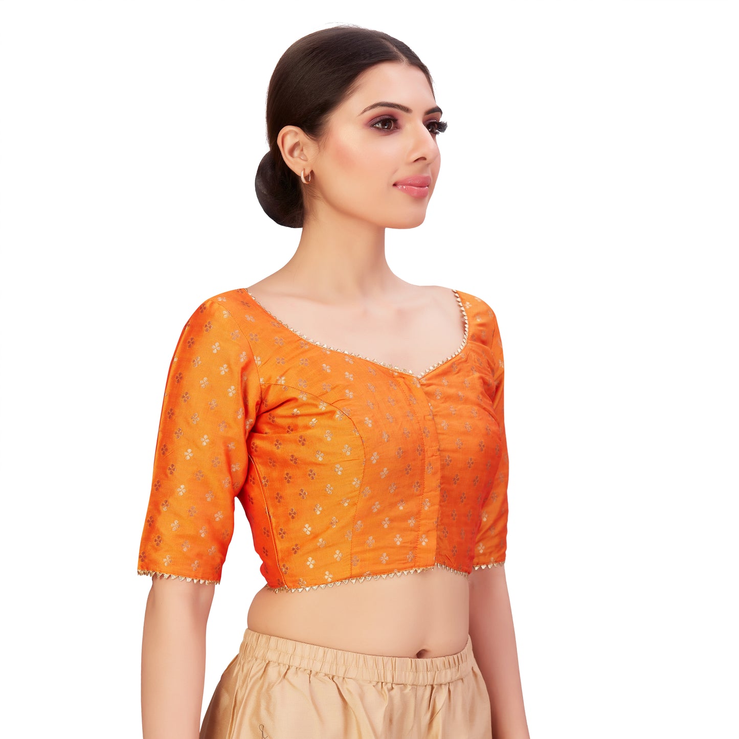 Women's Orange Benaras Brocade Polyester Blouse (Design 2652)