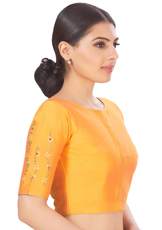 Women's Orange Silk Half Sleeve Embroidered Saree Blouse (Design 2660)