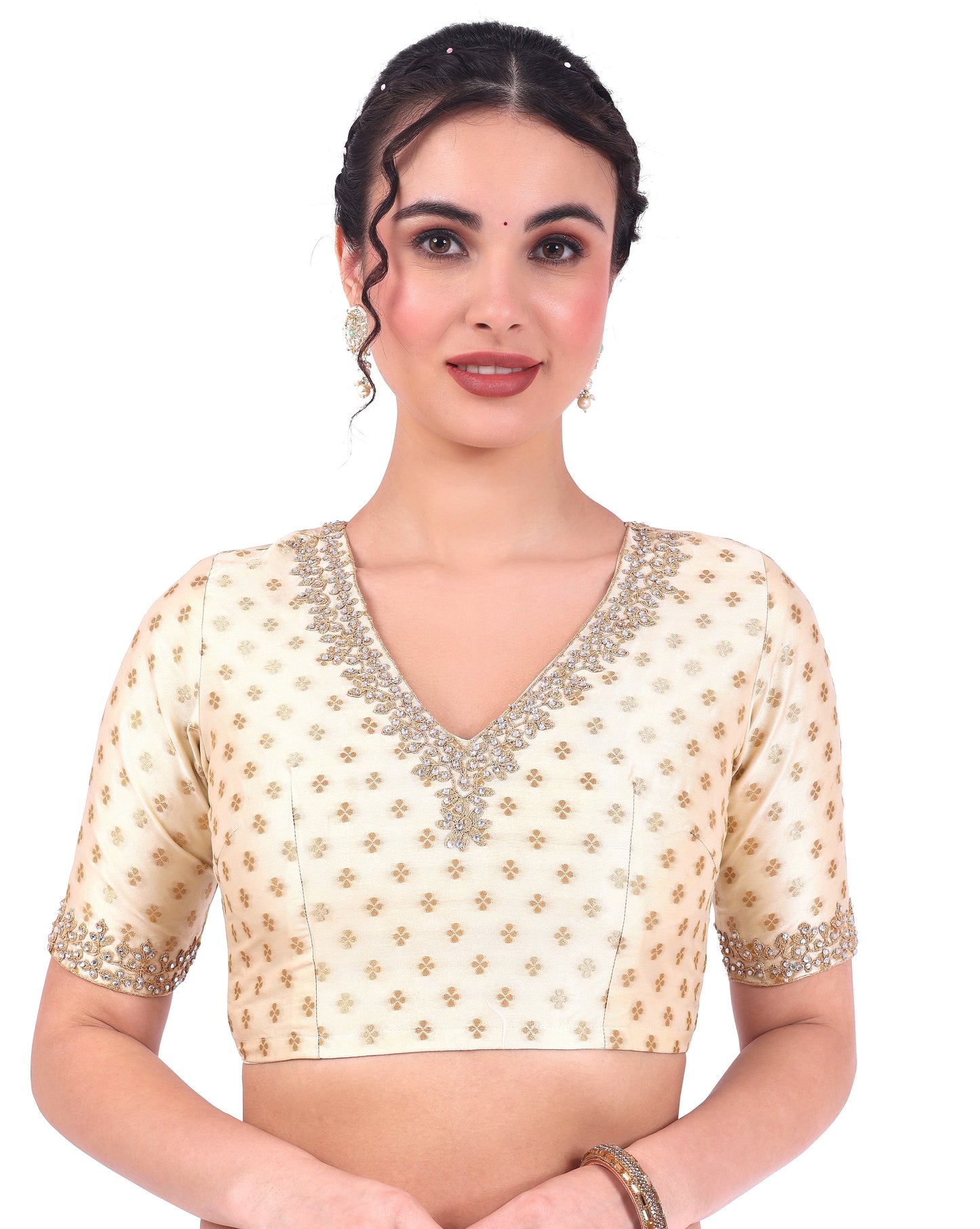Women's Cream Benaras Brocade Blouse (Design 2666)