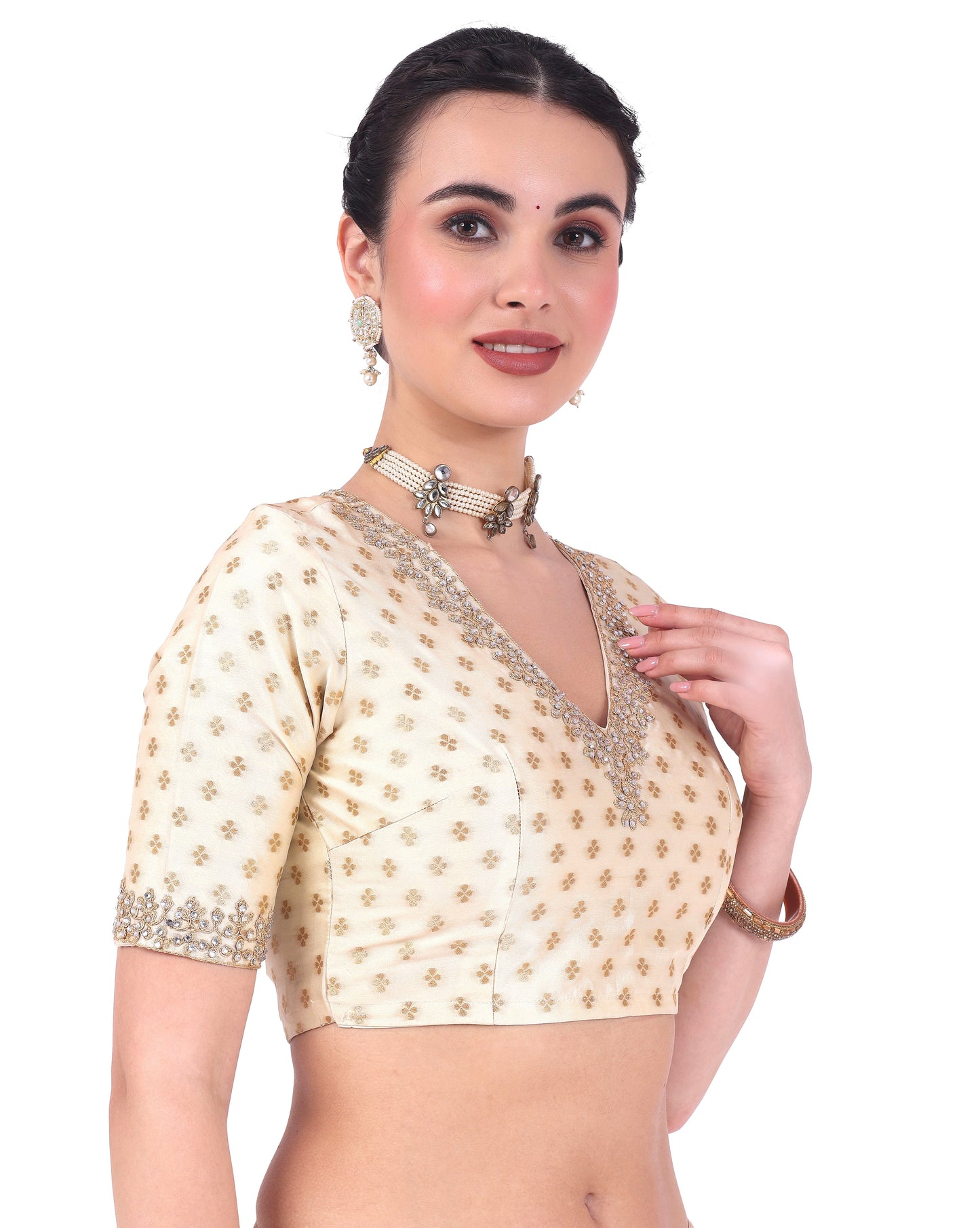 Women's Cream Benaras Brocade Blouse (Design 2666)