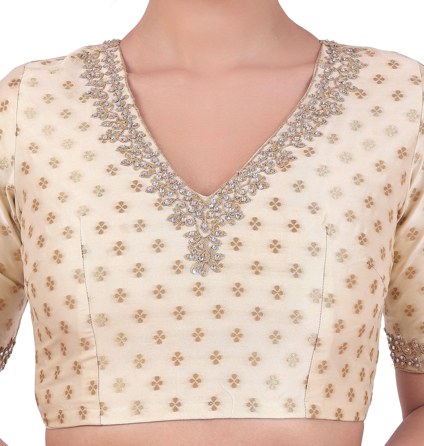 Women's Cream Benaras Brocade Blouse (Design 2666)