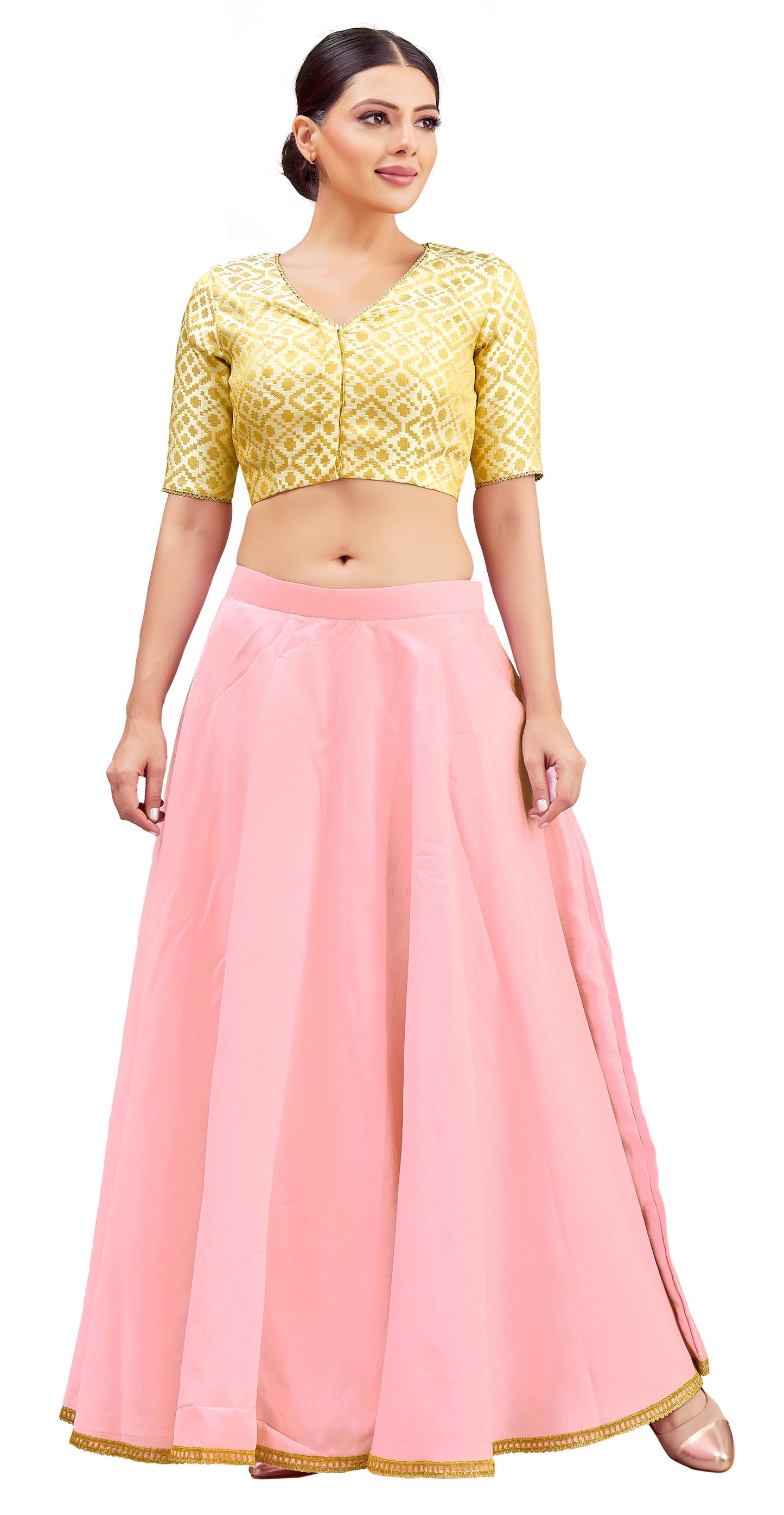 Women's Baby Pink Raw Silk Skirt (Design 2680)