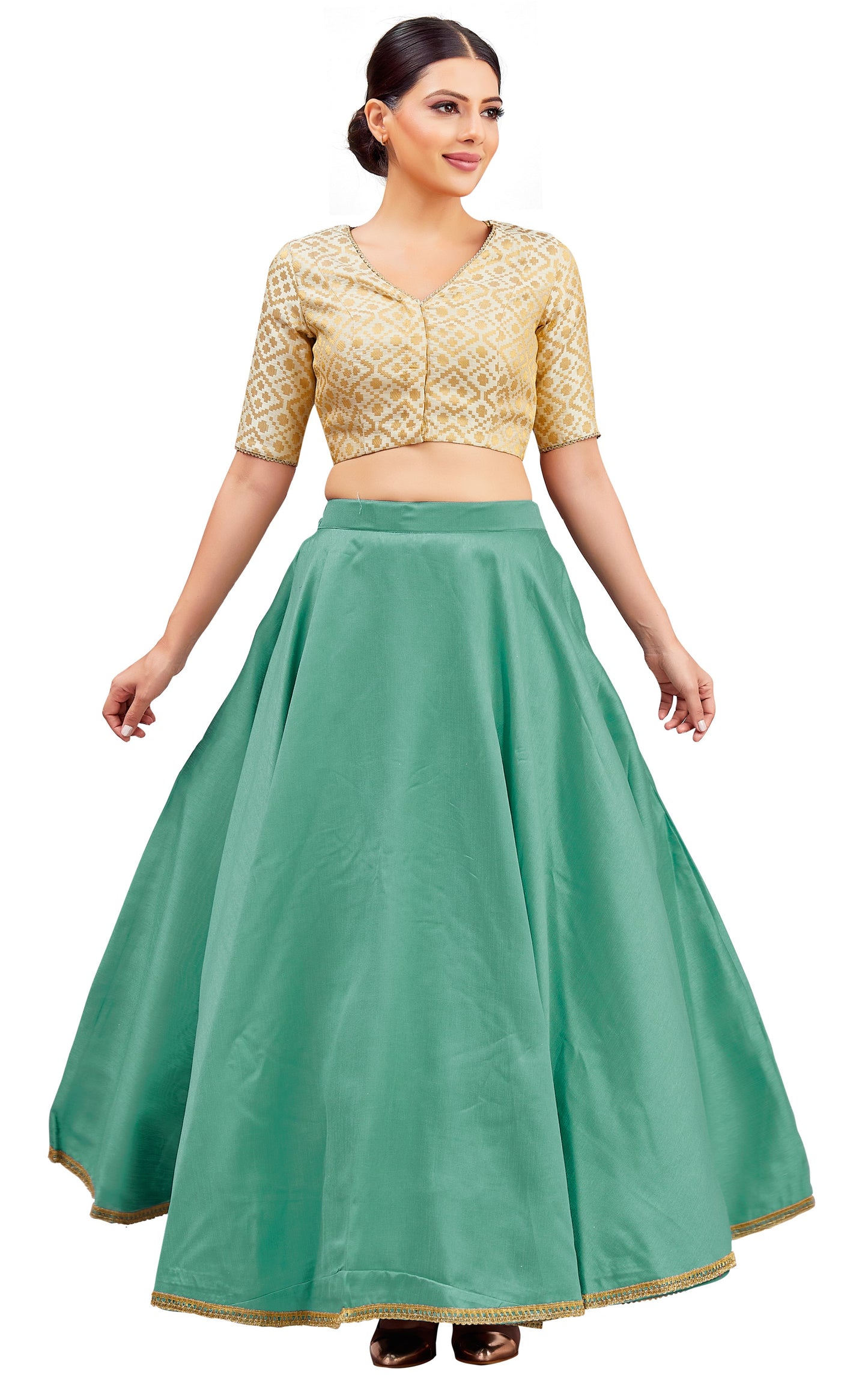 Women's Emerald Green Raw Silk Skirt (Design 2680)