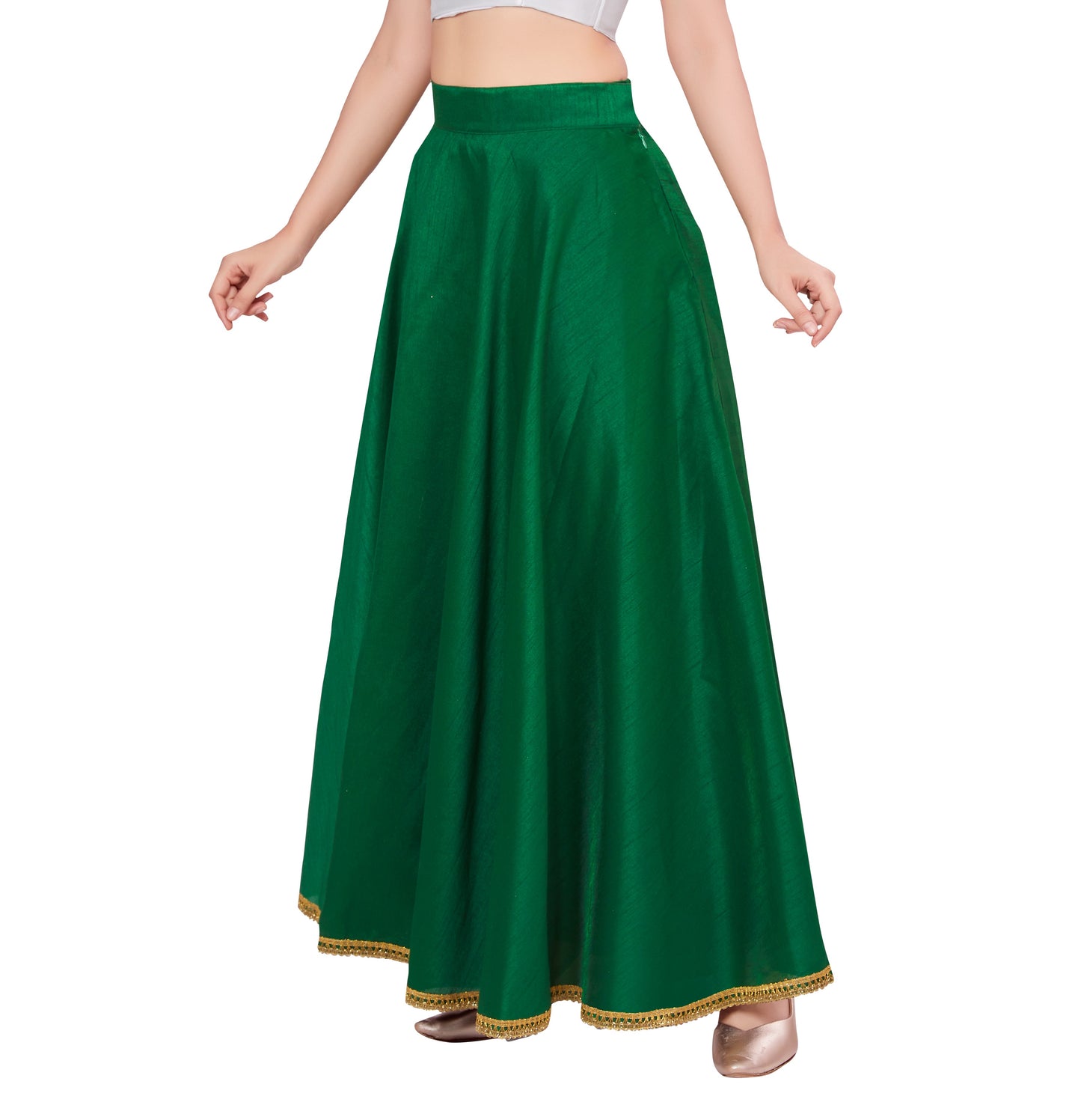 Women's Green Raw Silk Skirt (Design 2680)