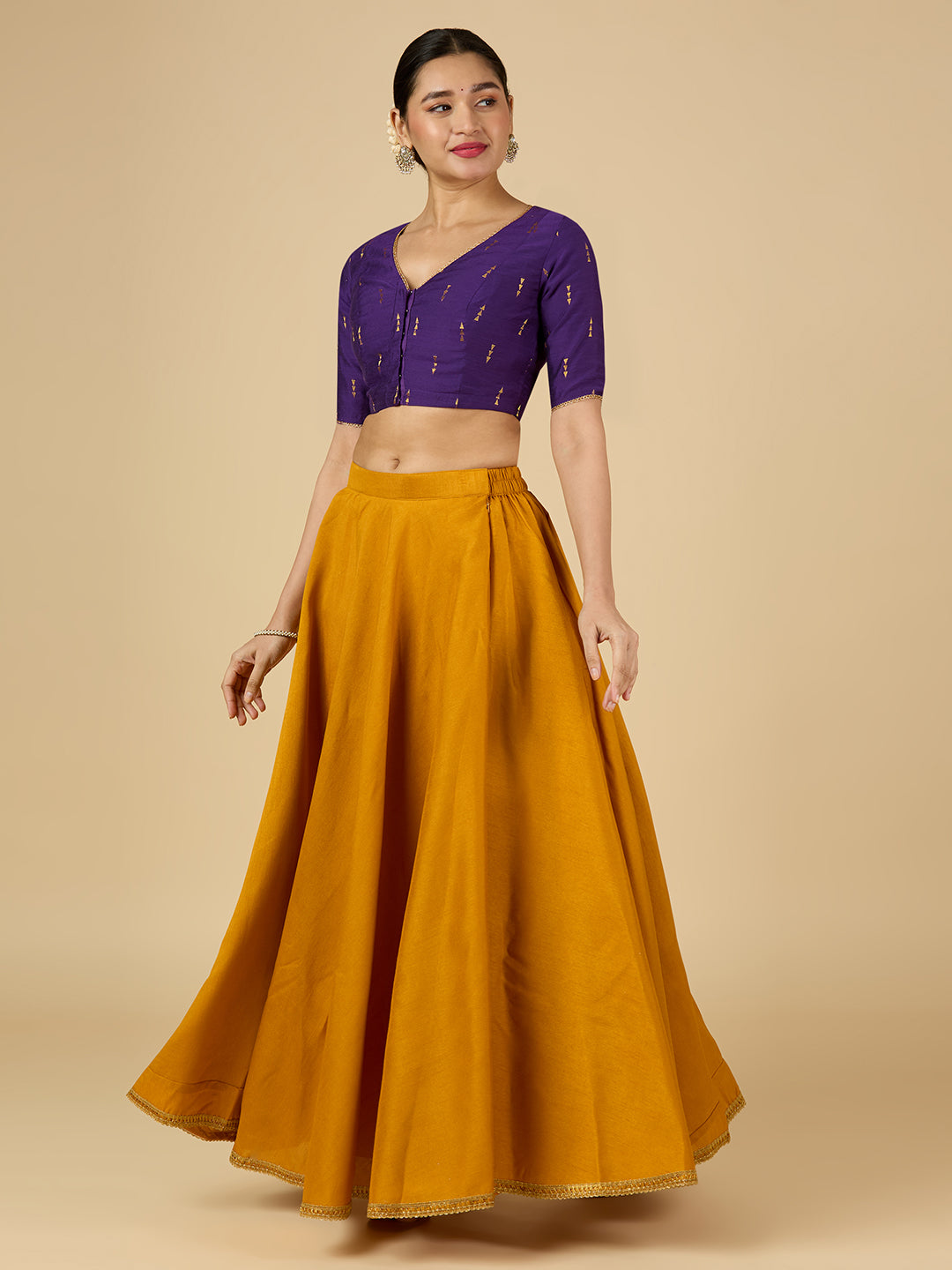 Women's Mustard Raw Silk Skirt (Design 2680)