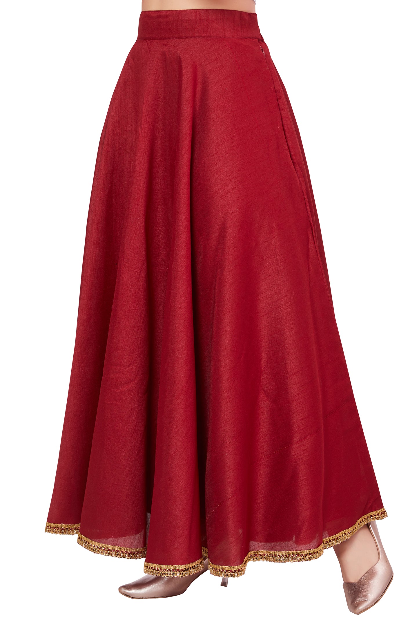 Women's Maroon Raw Silk Skirt (Design 2680)