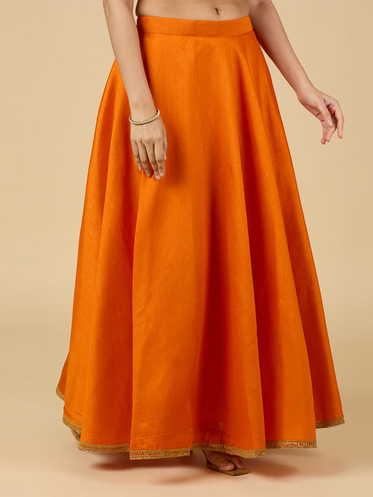 Women's Orange Raw Silk Skirt (Design 2680)
