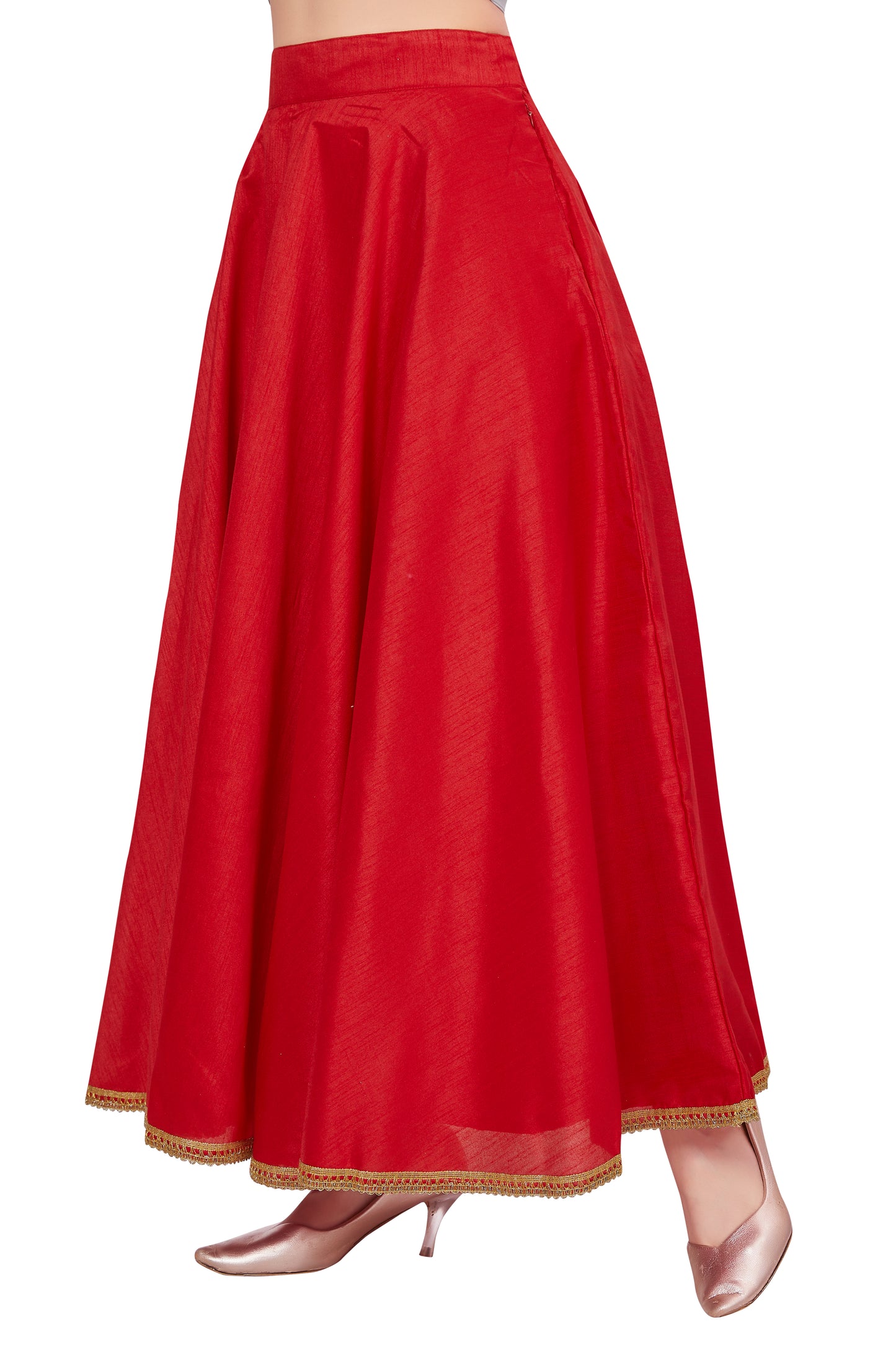 Women's Red Raw Silk Skirt (Design 2680)