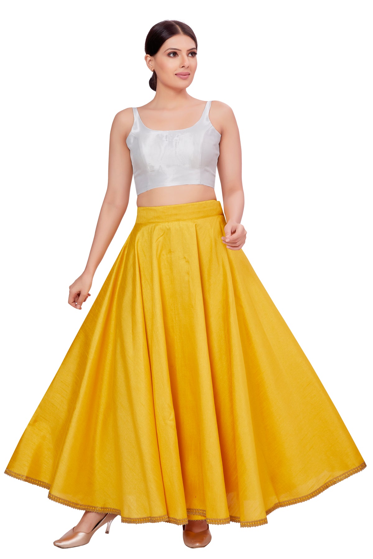 Women's Yellow Raw Silk Skirt (Design 2680)