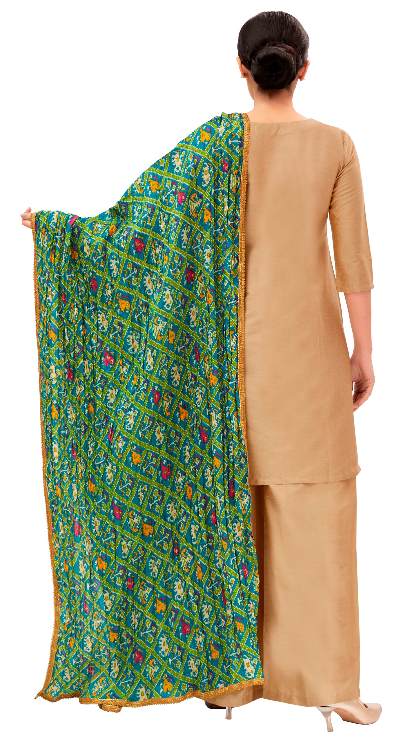 Women's Green Vegan Silk Dupatta (Design 2681)