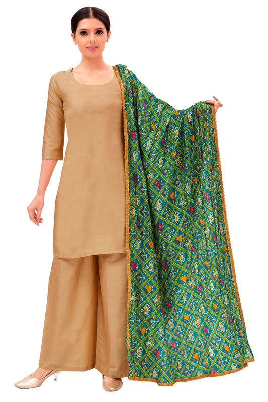 Women's Green Vegan Silk Dupatta (Design 2681)