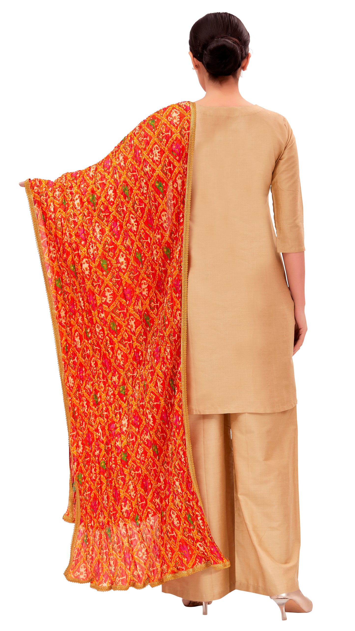 Women's Orange Vegan Silk Dupatta (Design 2681)
