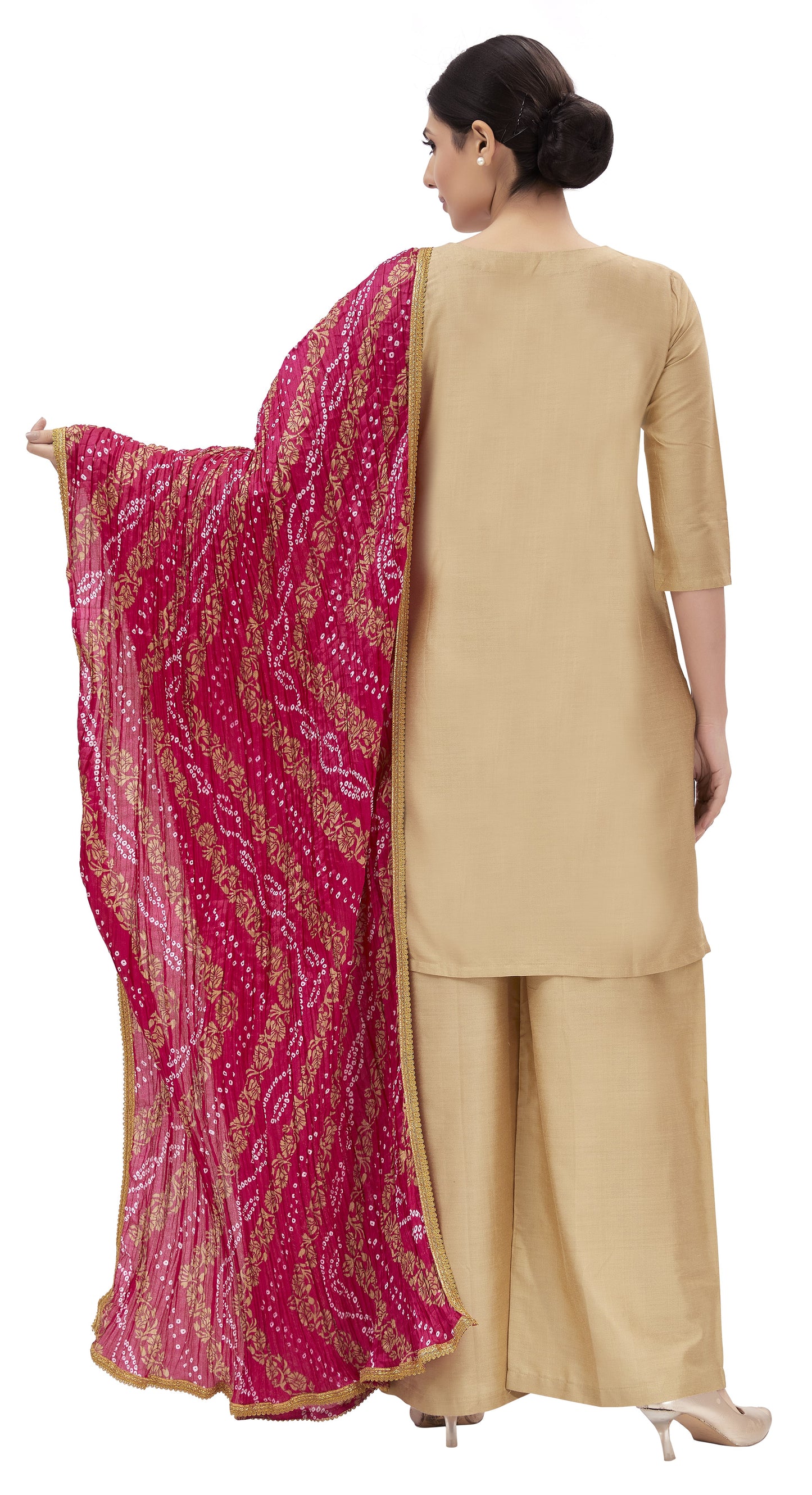 Women's Pink Vegan Silk Dupatta (Design 2682)