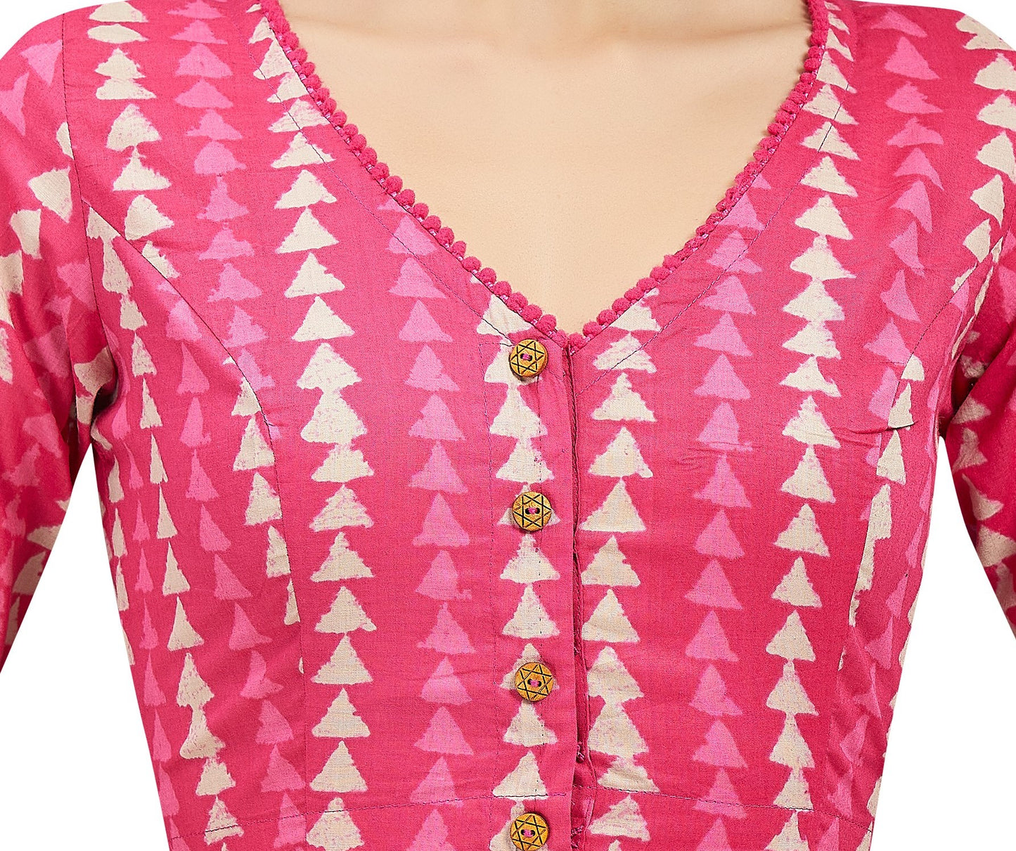 Studio Shringaar Women's Cotton Block Printed Elbow Length Sleeves Saree Blouse