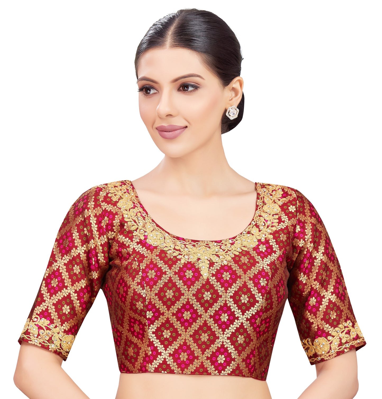Studio Shringaar Women's Maroon Blouse (Design 2729)