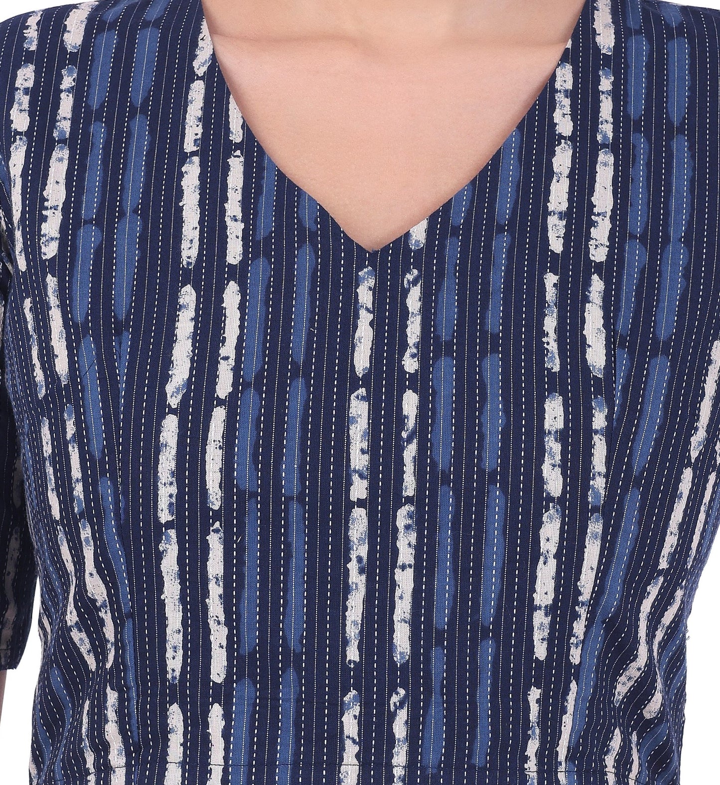 Women's Indigo Blue Cotton Printed Saree Blouse with Elbow Length Sleeves (Design 2732)