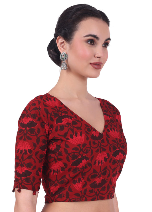 Studio Shringaar Women's Red Readymade Blouse (Design 2734)