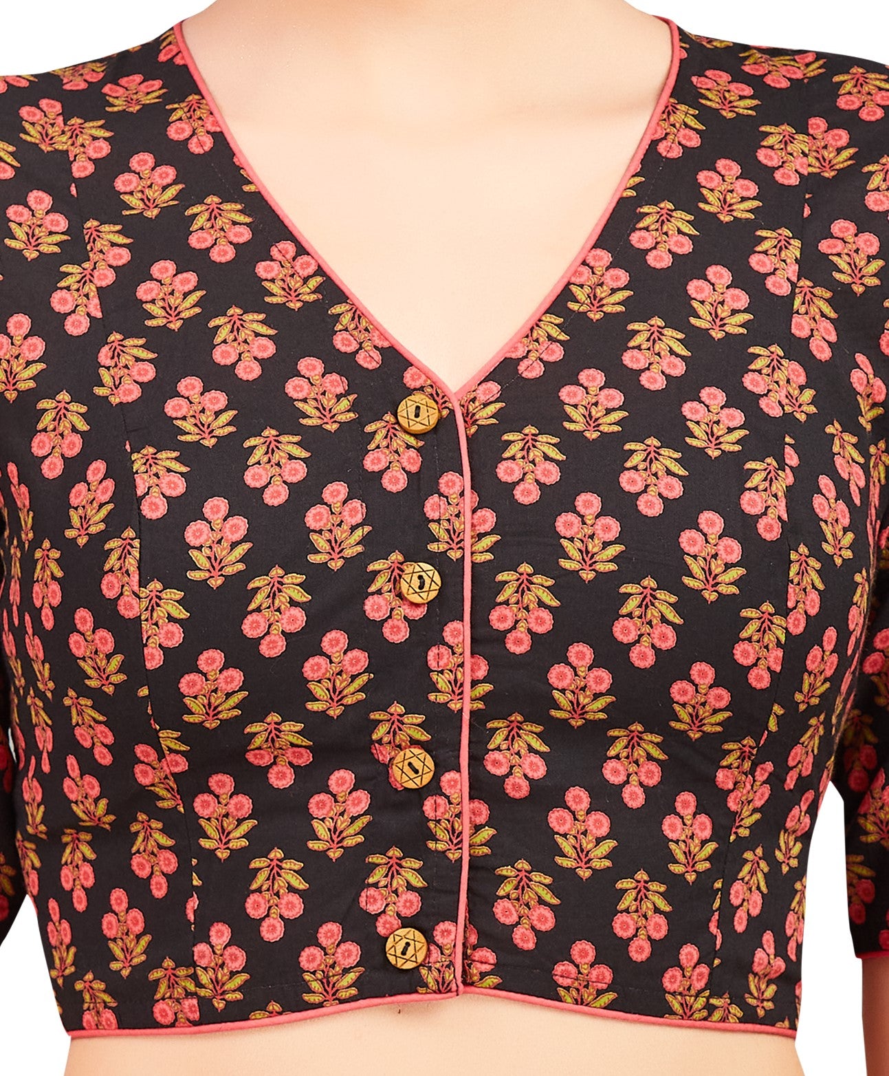 Women's Cotton Poppy Flower Motif Printed Readymade Saree Blouse (Design 2795)