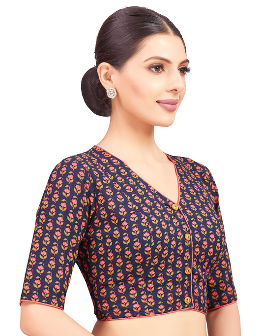 Women's Cotton Jaipur Motif Printed Readymade Saree Blouse (Design 2798)