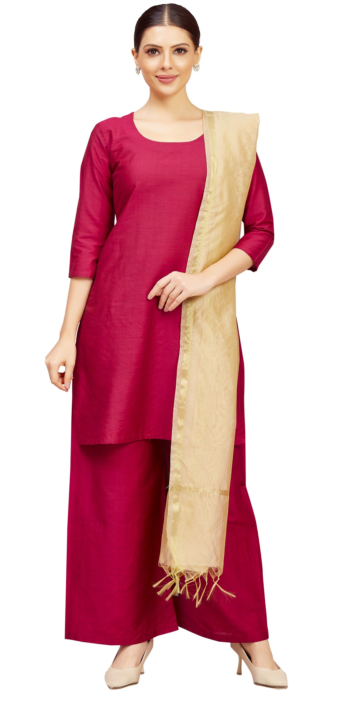 Women's Chanderi Silk Blend Handloom Dupatta (32" X 2.35 Meters) (2824 - Gold)